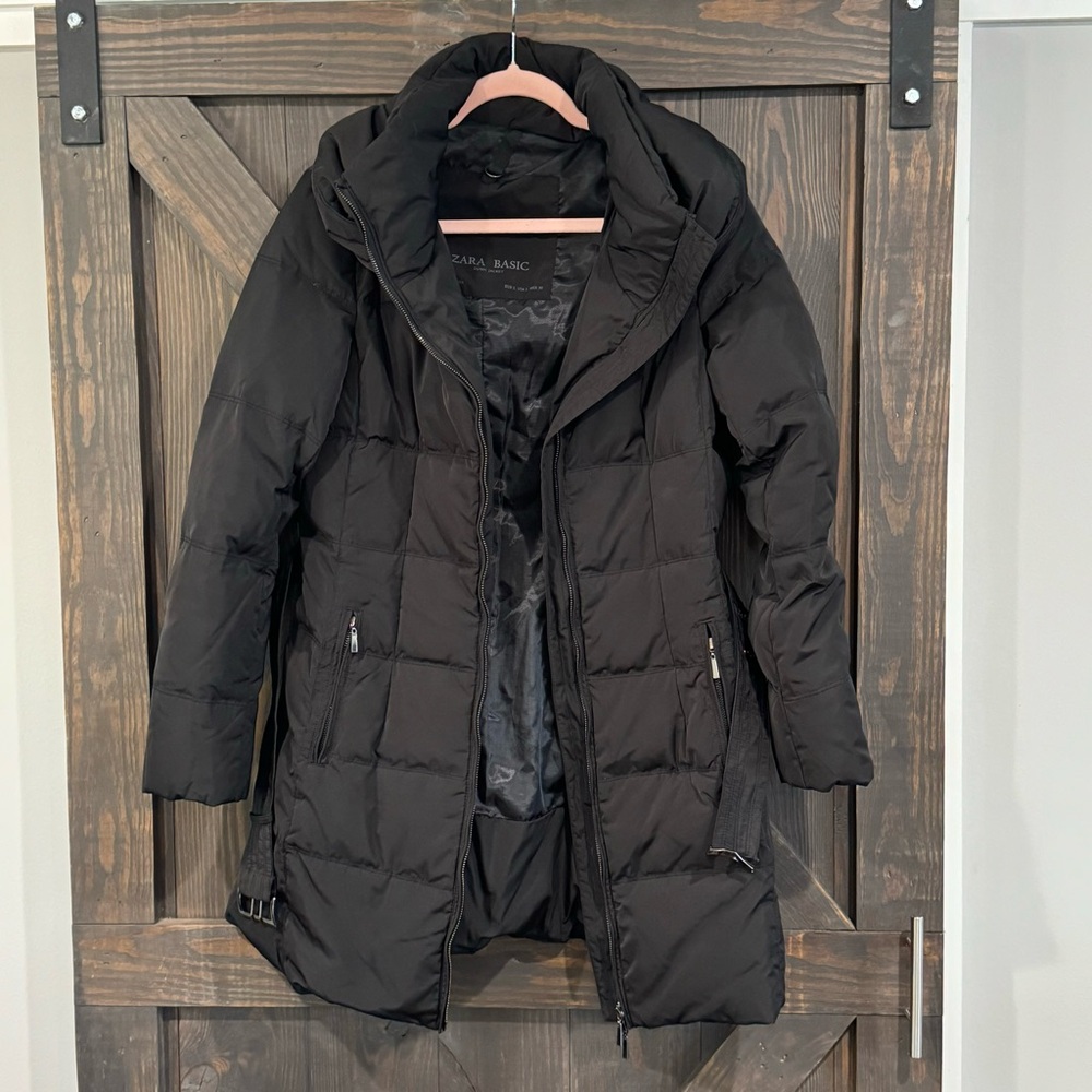 Zara Basic‎ Down Jacket Women’s Down Puffer Coat Black Size Large